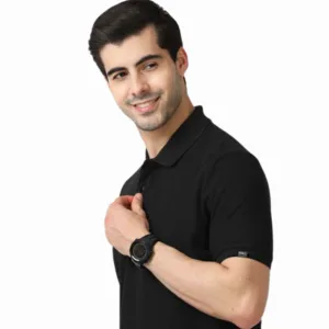 MARKS & SPENCERS POLO NECK BLACK T-SHIRT